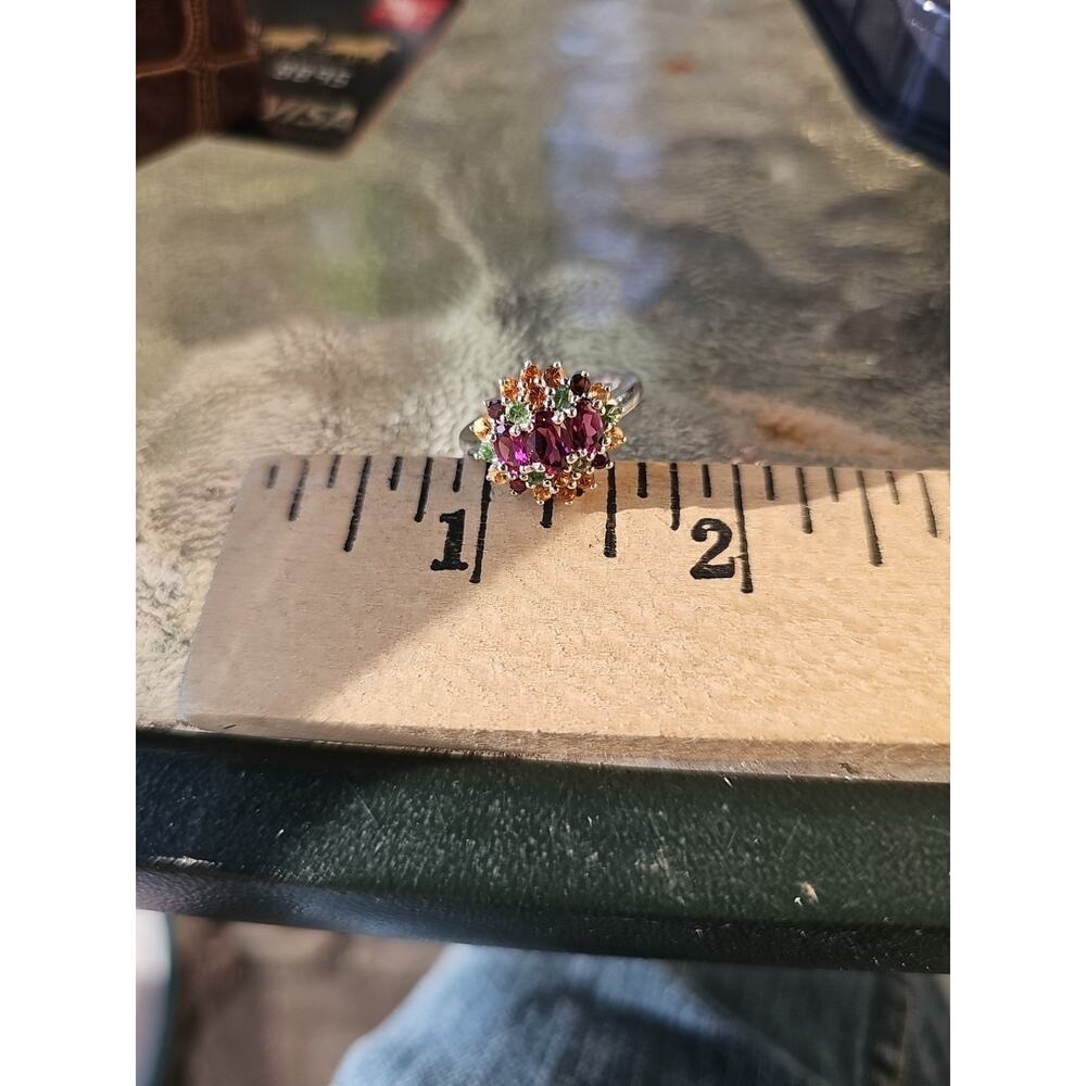 Vintage 925 Sterling Silver Ring Size 6 Floral Burst Multi Gemstone Cluster - Picture 11 of 12